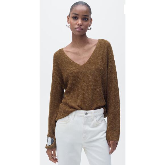 MNG Women's Chucky Knit V-Neck Straight Design Long Sleeve Sweater Medium - Picture 1 of 7